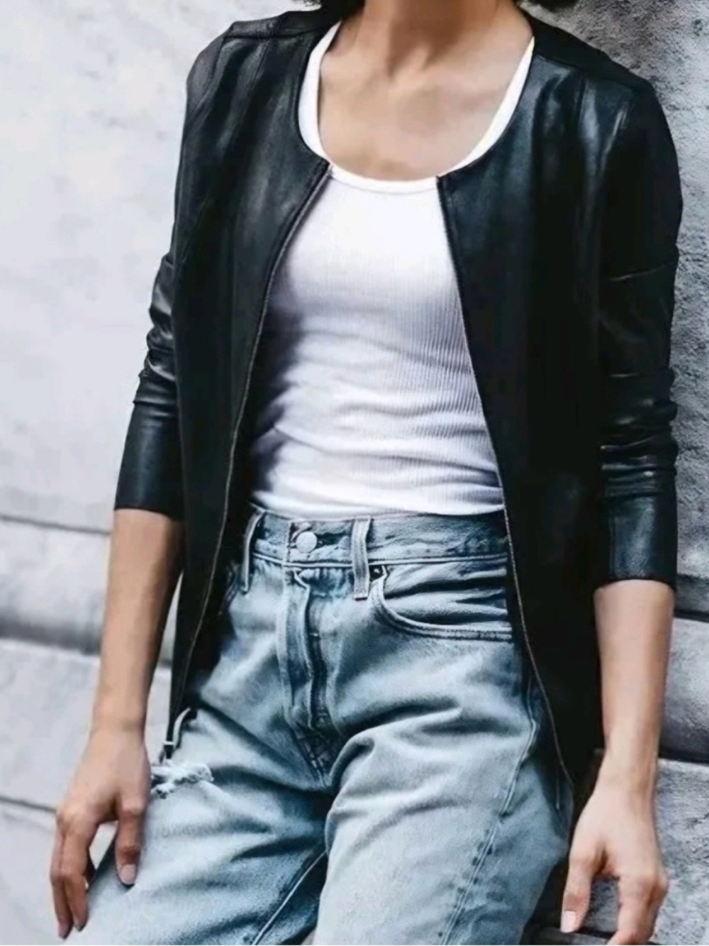 SPANX Black Women's Leather Zip-Front Jacket